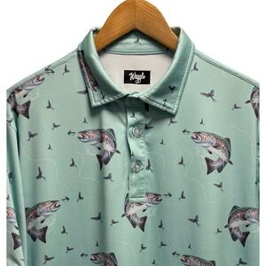 Waggle Mens Sz XL Seafoam Green Trout Fly Fishing Firestone Golf Club Polo Shirt